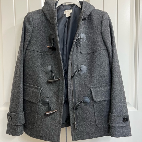 JCrew Hooded Wool Blend Pea Coat in Gray, Size 0P - Picture 7 of 10